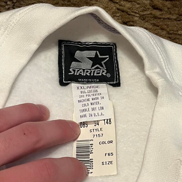 Vintage 90s Starter Blank Crewneck Sweatshirt Mens White Fleece XXLarge NWT - Picture 5 of 7